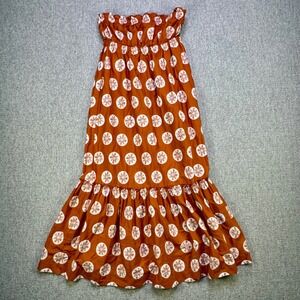 Free People Extratropical Maxi Skirt Dress Rust Floral Pockets 100% Cotton Med